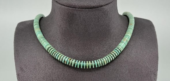 Santo Domingo Rolled Graduated Turquoise Necklace
