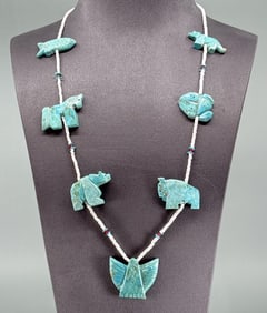 Zuni Carved Turquoise Heishi Fetish Necklace