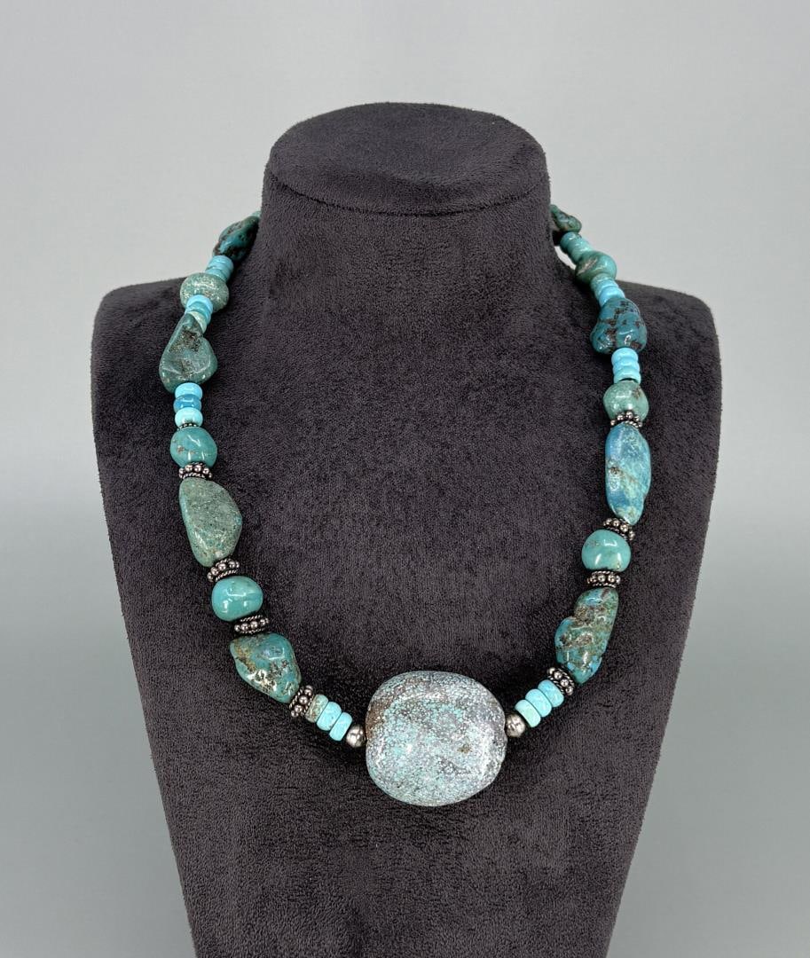 Navajo Sterling Silver Turquoise Necklace (1 of 4)
