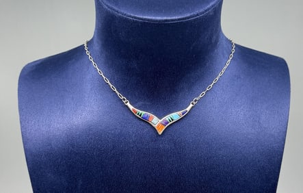 Calvin Begay Zuni Sterling Inlaid Necklace