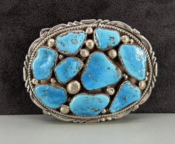 Stunning Navajo Sterling Turquoise Belt Buckle