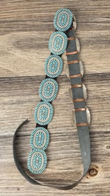 Zuni Petit Point Sterling Turquoise Concho Belt