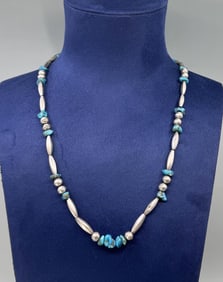 Navajo Sterling Turquoise Bench Bead Necklace