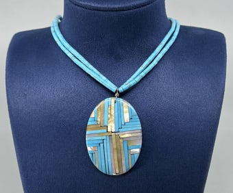 Santo Domingo Pueblo Turquoise Inlaid Necklace