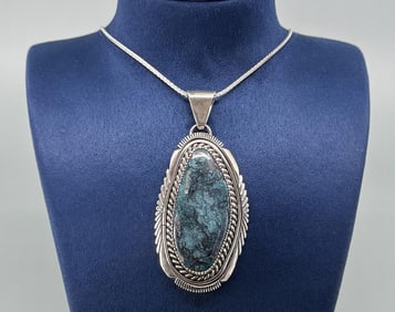 Large Navajo Sterling Turquoise Necklace