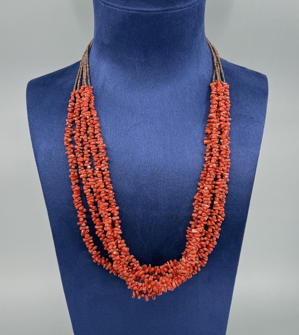 Santo Domingo Pueblo 5 Strand Heishi Necklace: 14 1/4" long closed.