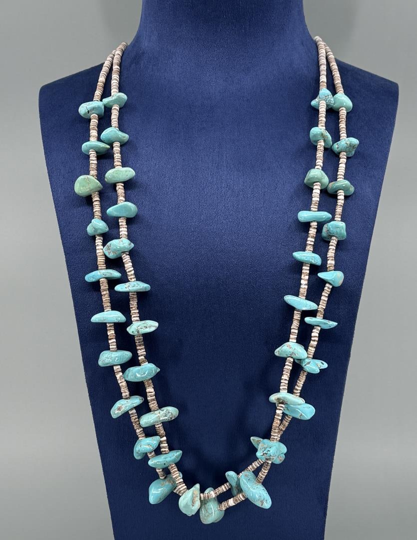 Santo Domingo Pueblo Turquoise Heishi Necklace: 17 3/4" long closed.