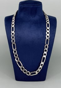 Large Sterling Silver Figaro Chain Necklace
