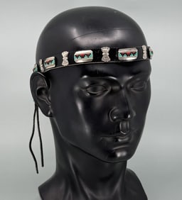 Navajo Beaded Sterling Silver Concho Hat Band