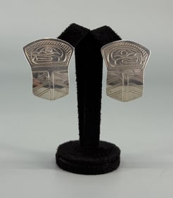 Signed Haida Sterling Silver Shield Earrings