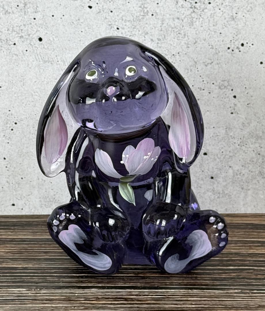Fenton Lenox Purple Poppy Rabbit Paperweight: 3 1/4" by 2 1/2" by 2 1/2"