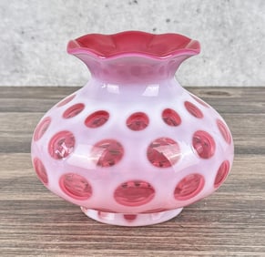 Fenton Glass Coin Dot Cranberry Vase