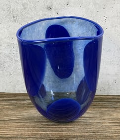 Art Glass Blue Polka Dot Vase