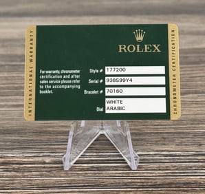 Rolex Watch Warranty Guarantee Card 177200