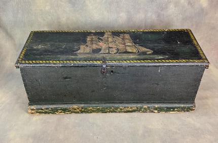 Antique American Painted Pine Sea Chest Trunk