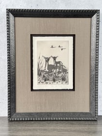 Woody Crumbo Deer and Fawn Engraving