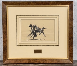 Maynard Dixon Bucking Bronc Pen and Ink Drawing