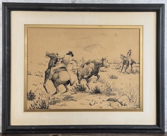 George Phippen Pen and Ink Cowboy Drawing
