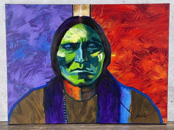 John Nieto Sitting Bull Acrylic Painting on Canvas