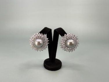 Platinum Diamond And Pearl Earrings