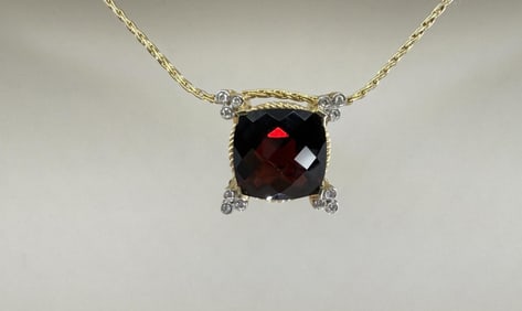 Gabriel Co 14K Gold Diamond Garnet Pendant