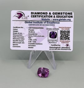 GIE Certified 19.05 Emerald Cut Synthetic Sapphire