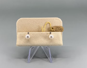 14K Gold Diamond 8mm Akoya Pearl Earrings