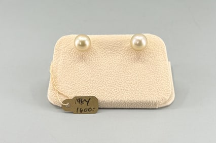 14K Gold 10mm Pearl Earrings