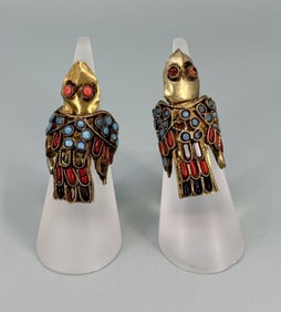Tibetan Brass Bird Multi Stone Rings
