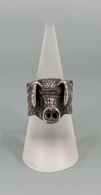 Sterling Silver Winged Hog Biker Ring