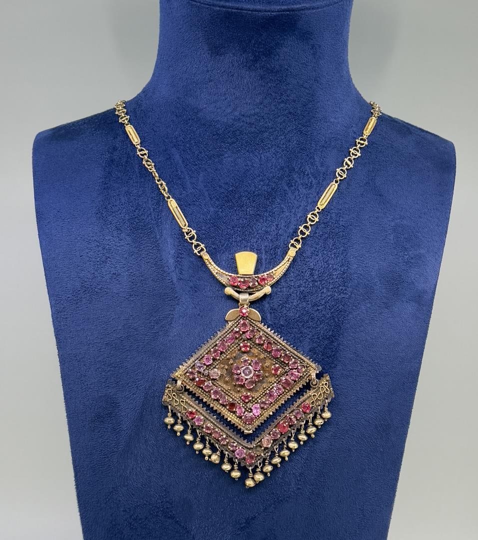 Bedouin Gold Wash Silver and Garnet Necklace (1 of 4)
