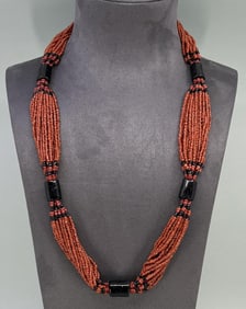 Multi Strand Seed Bead Coral Necklace