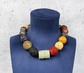 Antique Chinese Carved Bead Necklace