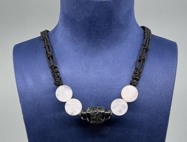 Designer Made Chinese Carved Rock Crystal Necklace