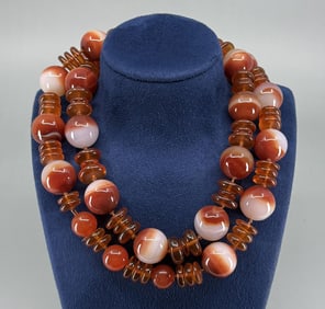 Designer Made Carved Carnelian Amber Necklace
