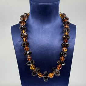 Designer Rutilated Smoky Quartz & Amber Necklace