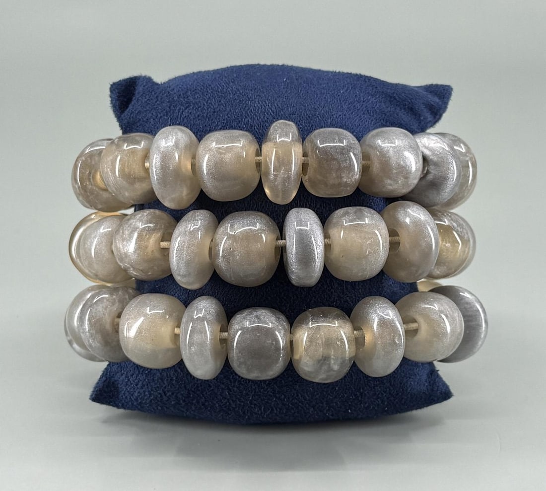 Dominique Denaive Lucite Bead Bracelet: 8 1/2" by 2 3/8" open.
