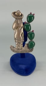 Taxco Mexico Sterling Silver Man & Cactus Brooch