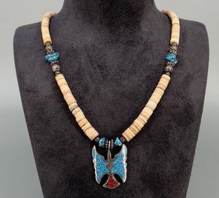 Zuni Heishi Peyote Bird Turquoise Necklace