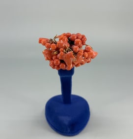 Victorian 18K Gold Coral Grape Cluster Brooch