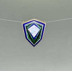 14K Gold Lapis Intarsia Inlaid Pendant