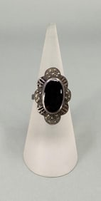 Marcasite Sterling Silver Onyx Ring