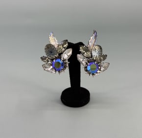 Judy Lee Lava Stone Costume Rhinestone Earrings