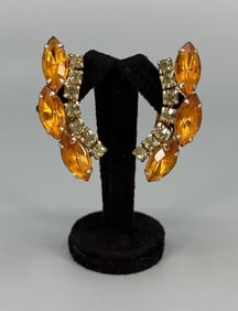 Amber Rhinestone Costume Jewelry Earrings