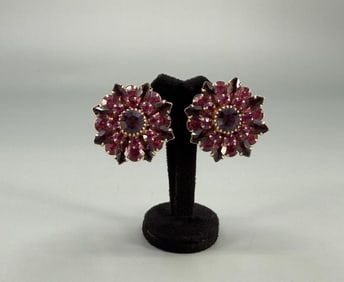 Judy Lee Purple & Pink Rhinestone Earrings