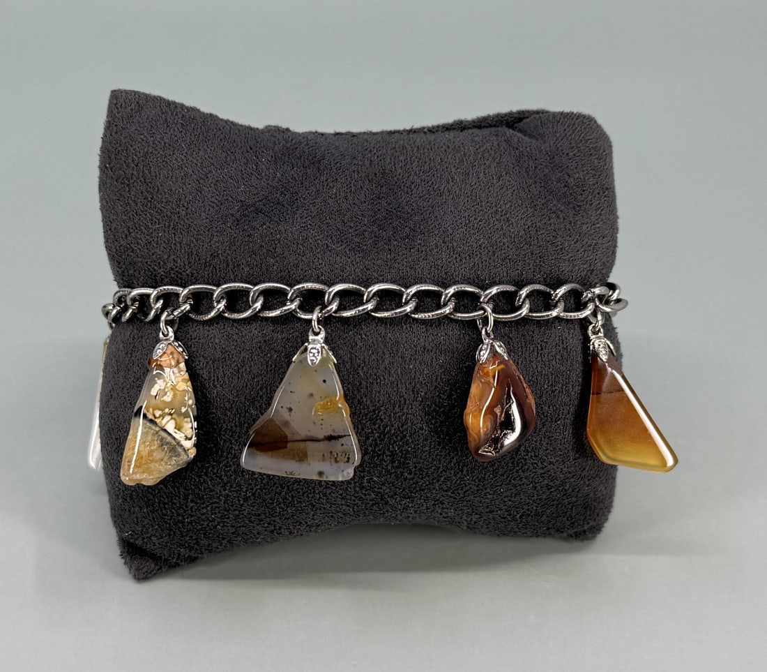 Montana Agate Charm Bracelet: 8 1/8" long open.