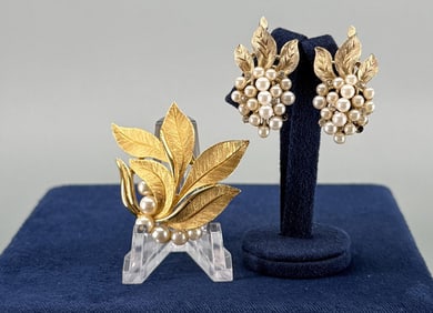Crown Trifari Costume Jewelry Brooch & Earrings