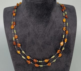 2 Strand Amber Beaded Necklace