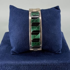 Taxco Mexico Sterling Silver Malachite Bracelet