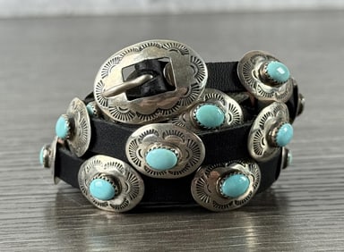 Ladies Navajo Sterling Turquoise Concho Belt